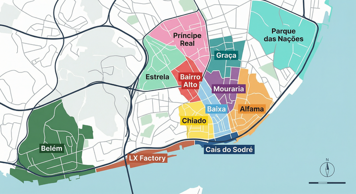 Lissabon Stadtviertel Karte